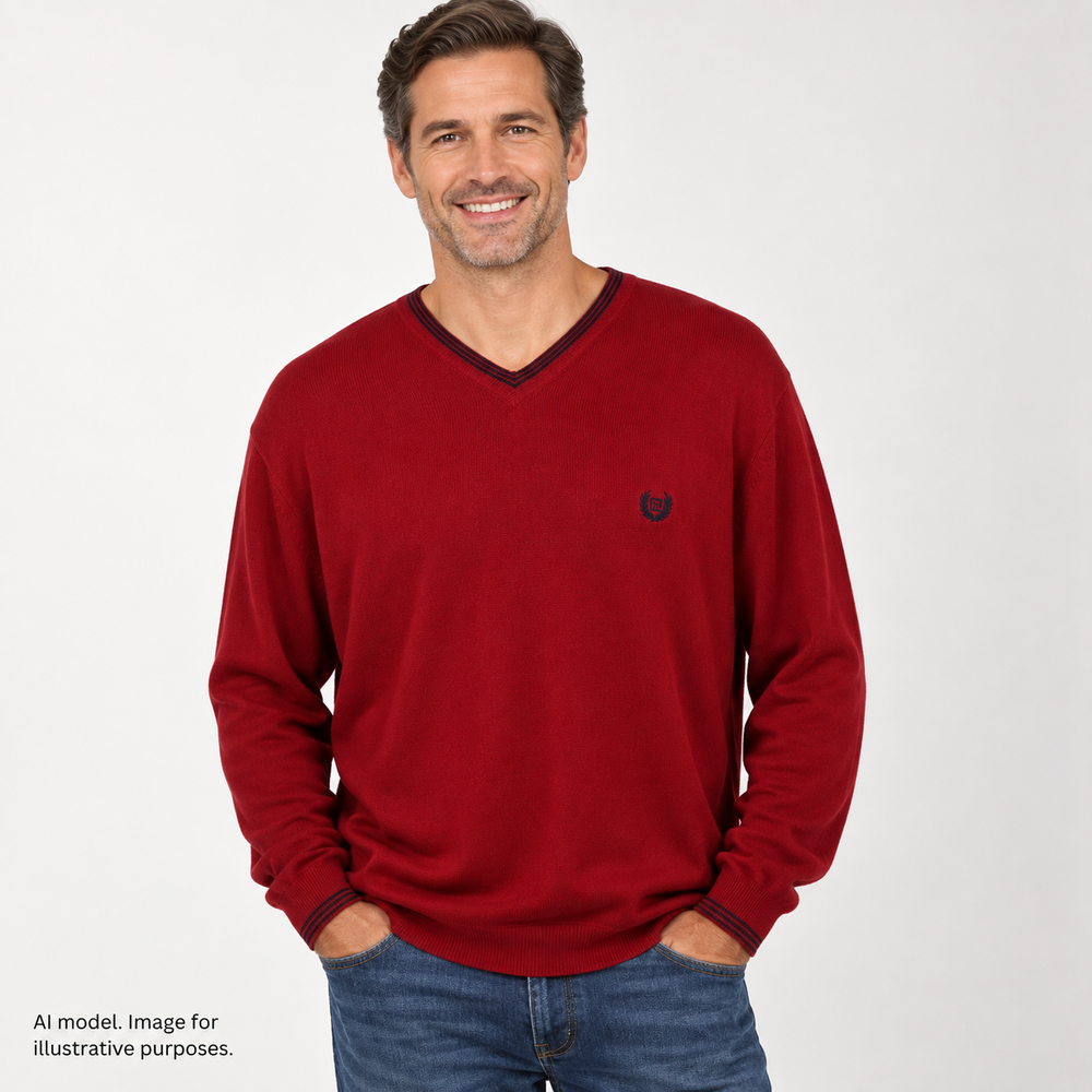 Chaps Sweater Mens XL Red V Neck 100% Cotton Knit Pullover Casual Classic Soft